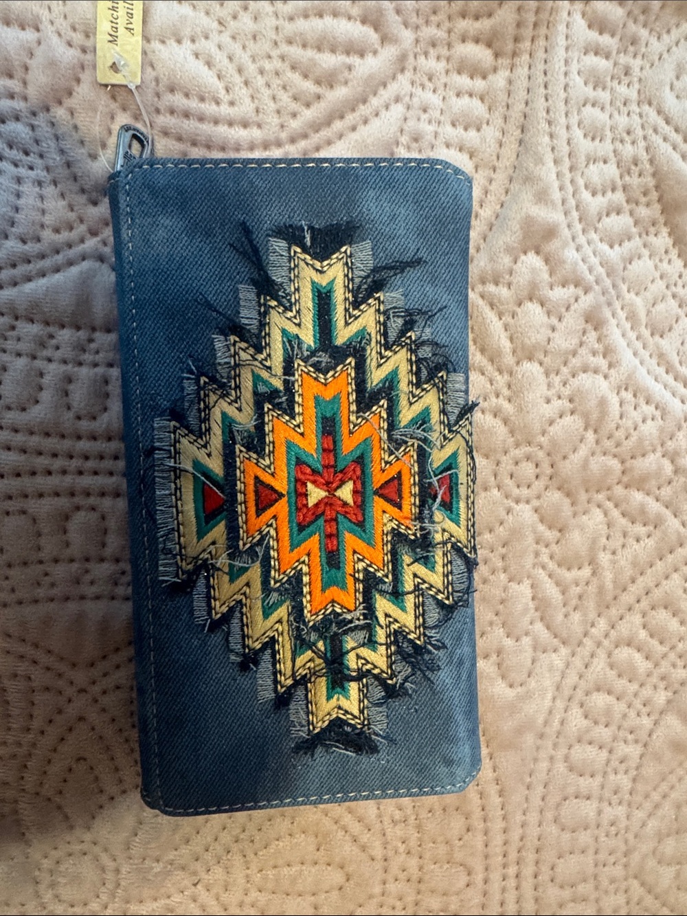 Montana West Blue Southwestern Embroidered Zip Wallet